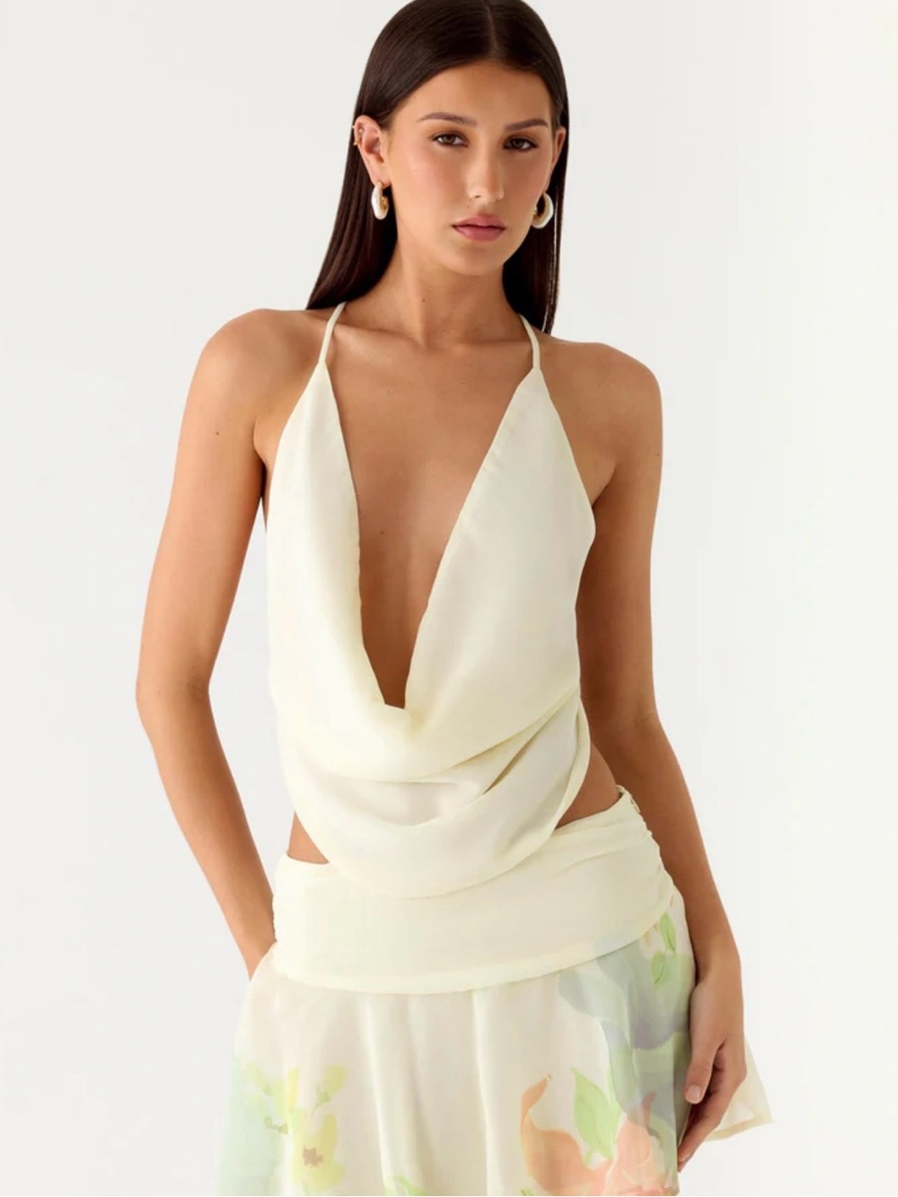 Peppermayo Women's Cream Cowl Neck Top